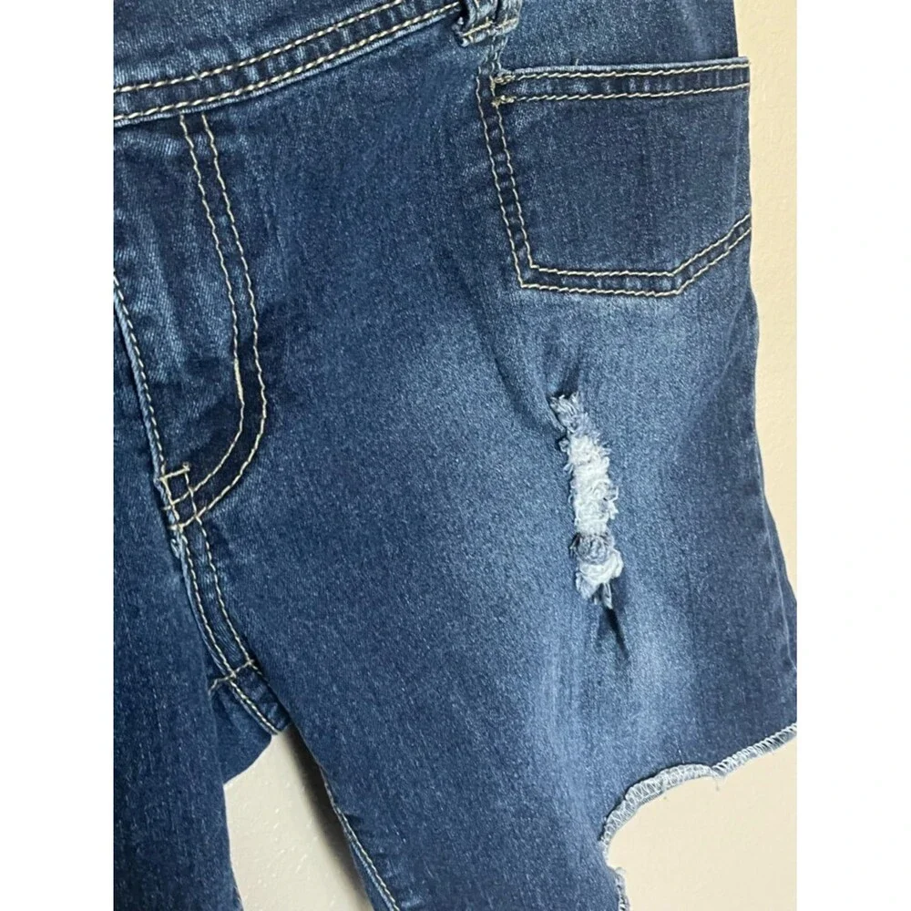 Red Rivet Three Button Stretch Distressed Blue Denim Jean Shorts Size Juniors 13